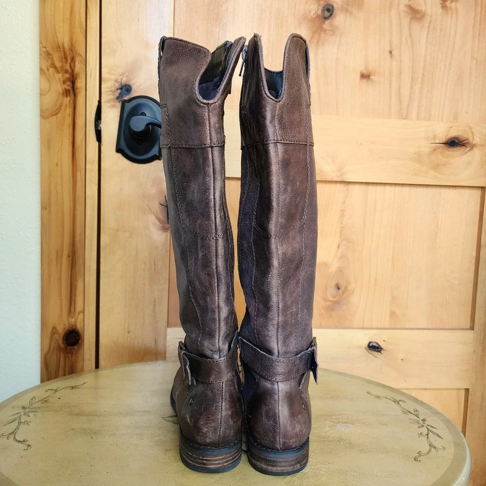 Marc Fisher Sz 6 Brown Leather Tall Knee High Riding Boots Preppy Equestrian
